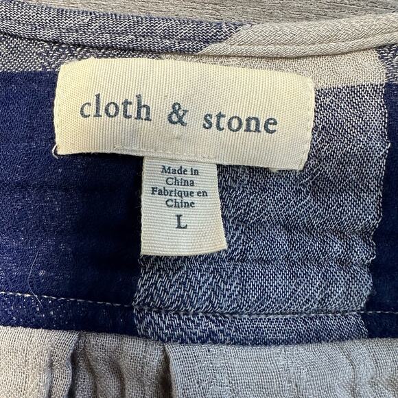 Cloth & Stone Blue Gingham Plaid Knotted High Low Blouse Large - Picture 8 of 11